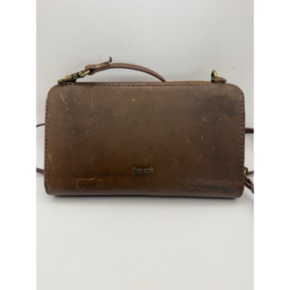 The Sak Iris Brown Leather Embossed Crossbody Wallet Clutch, Phone Holder, Xbody - Picture 5 of 9